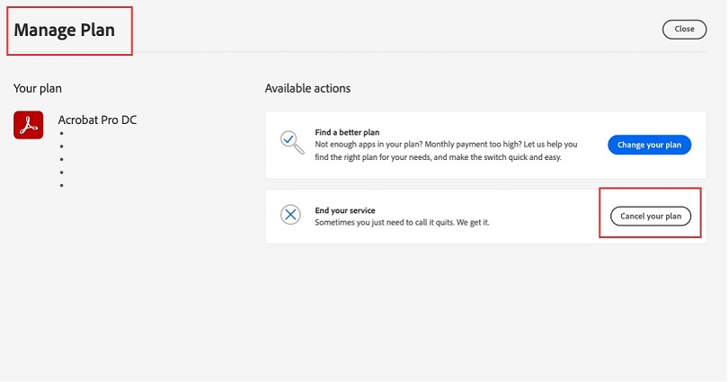 cancel your subscription of adobe acrobat