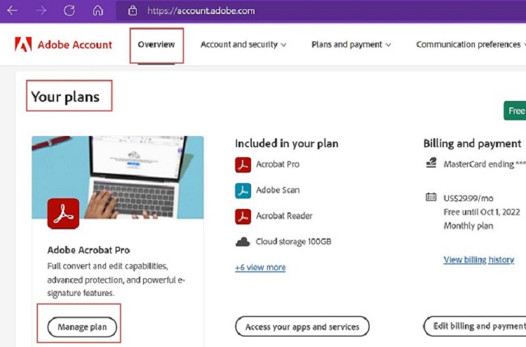 manage plan of adobe acrobat cancellation