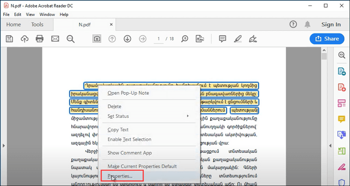 adobe reader properties