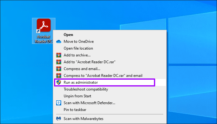adobe acrobat run as administrator