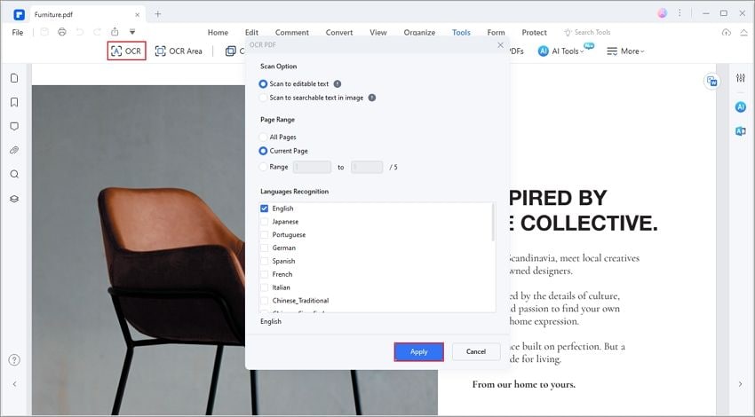 apply ocr to scan pdf file