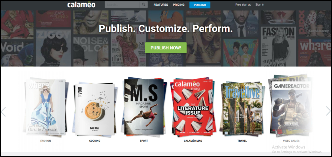 calameo website interface