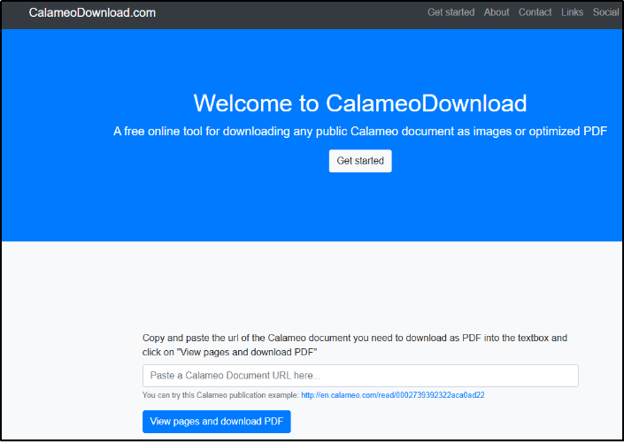 calameo download tool interface