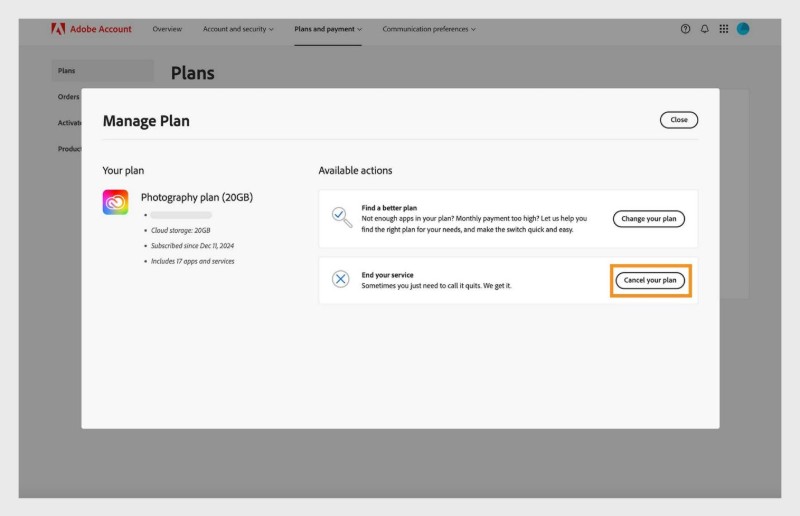 cancel adobe acrobat subscription