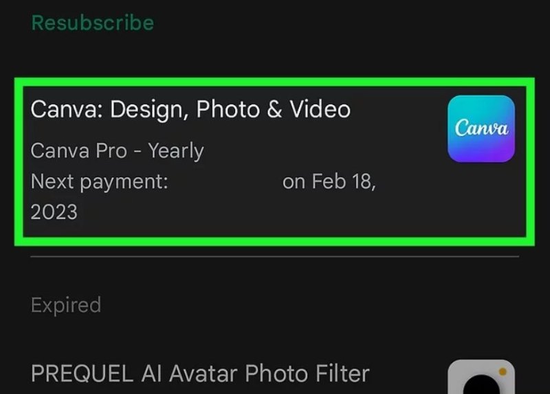 cancel canva subdcription in android