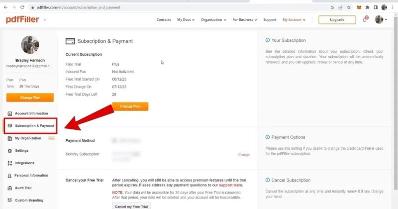 cancel pdffiller subscription