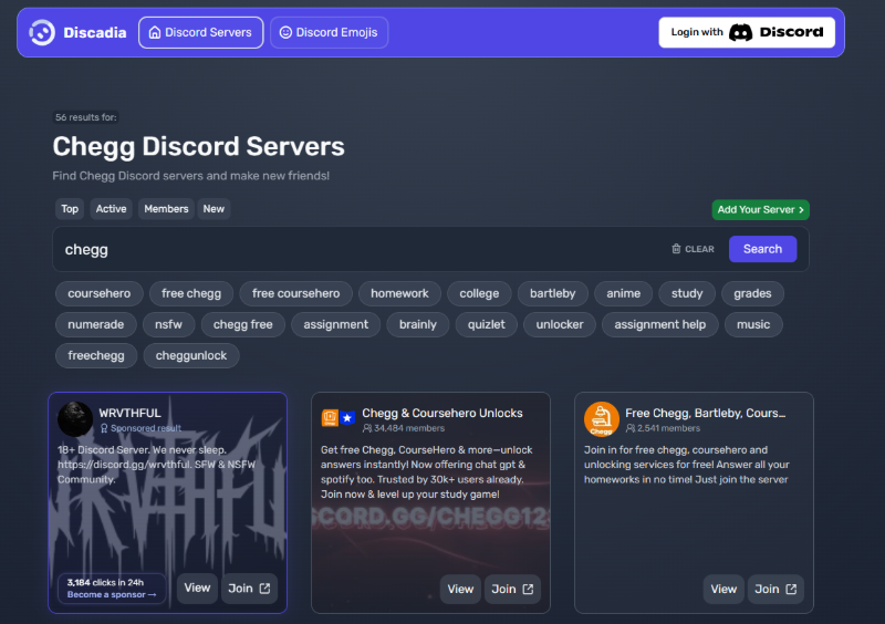 chegg unlock discord server