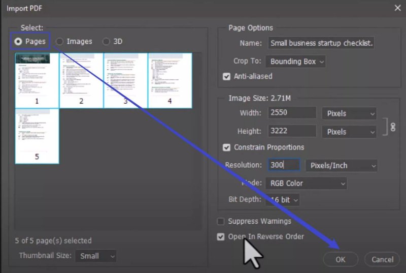 choose pages or images of photoshop
