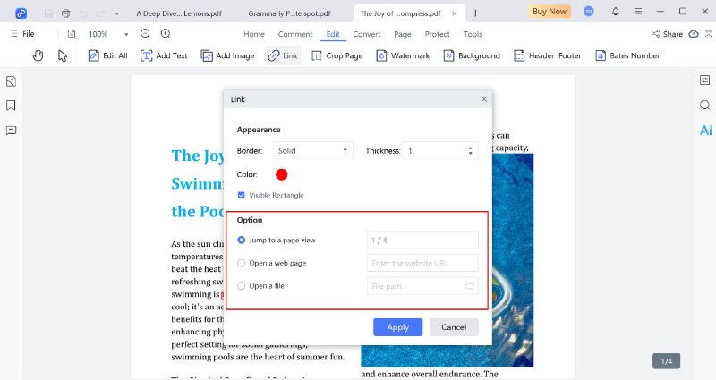  choose the type of link action