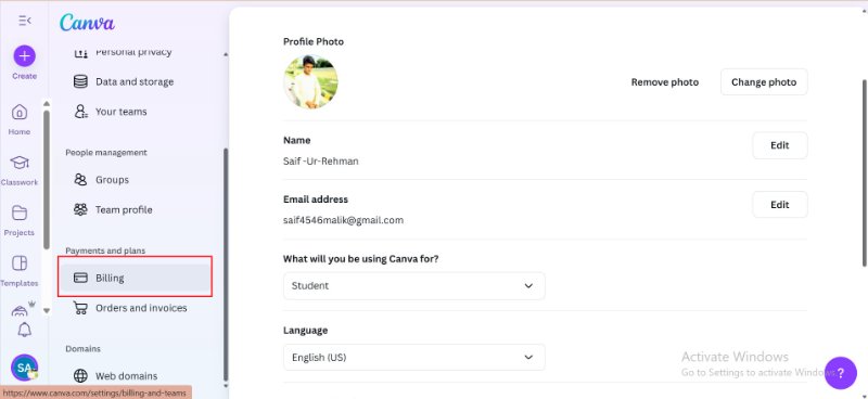 click canva pro billings