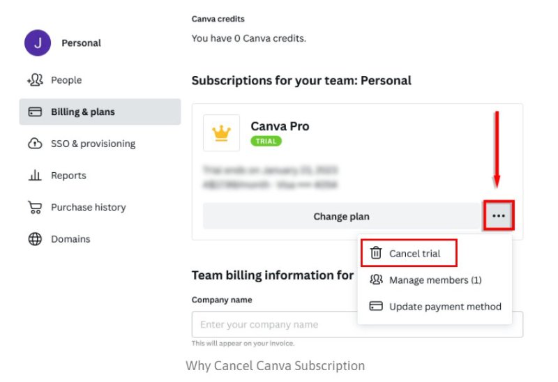 click on cancel trial of canva pro