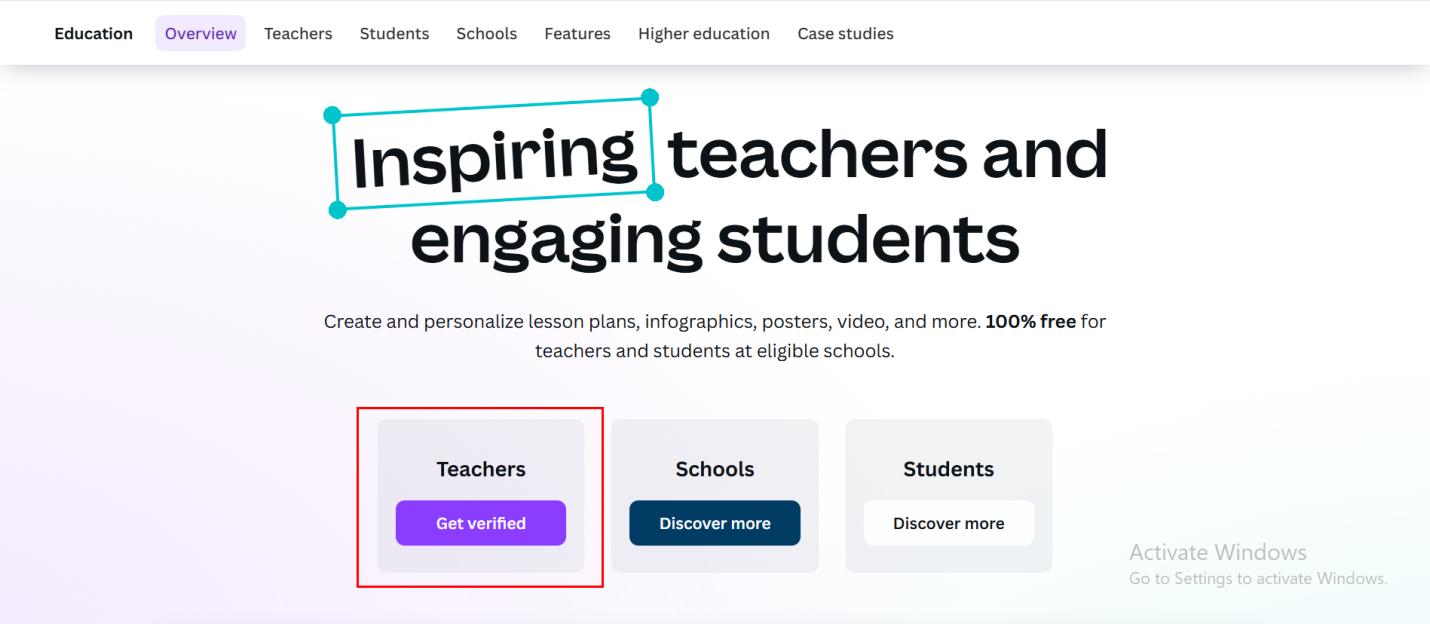 click on get canva pro free for teacher