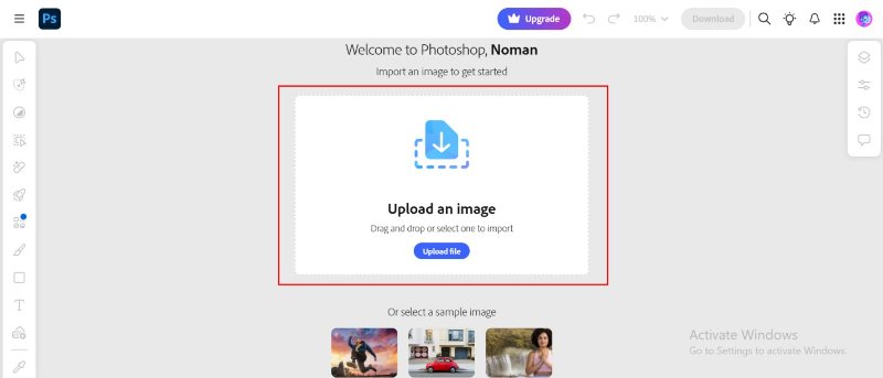  click on upload file of photoshop