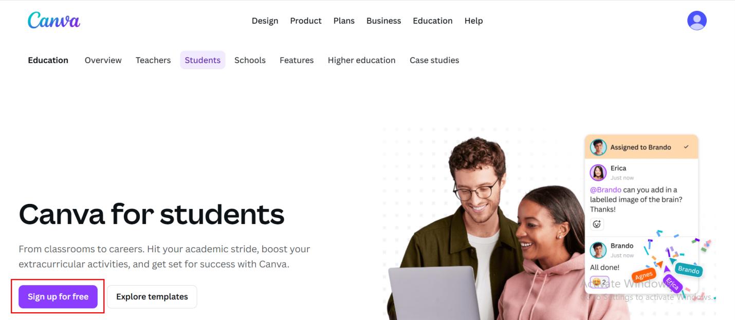 click sign up button of canva