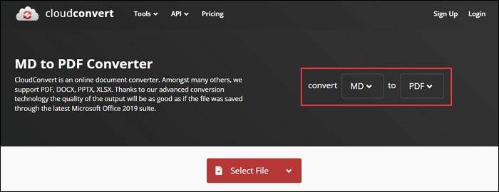 cloudconvert md to pdf