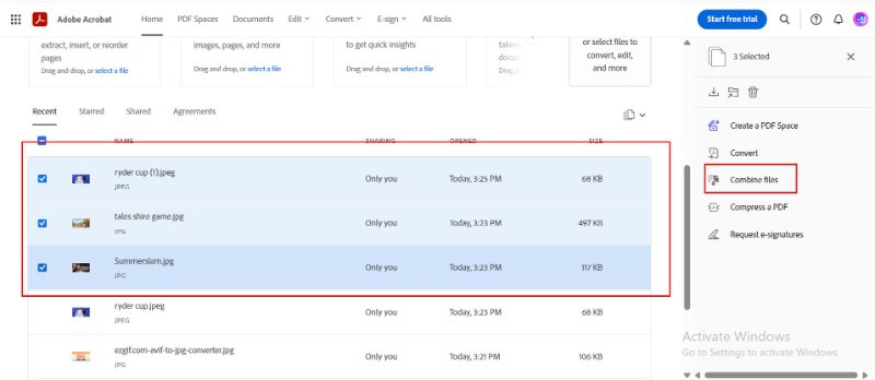 combine screenshots into one pdf in adobe acrobat