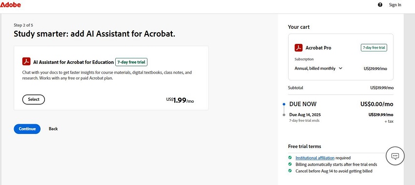confirm adobe acrobat free trial