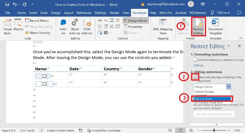 create fillable pdf in word