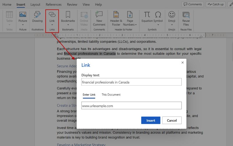  create hyperlink in pdf in ms word