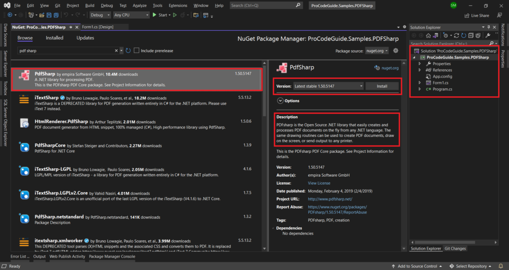 create pdf using pdfsharp