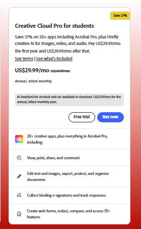 creative cloud pro discount for student