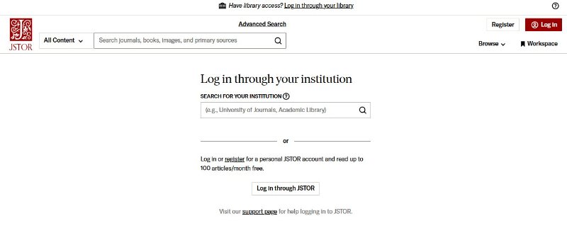 Descargar de JSTOR gratis con inicio institucional paso 1