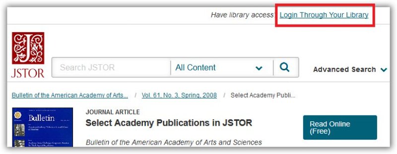 Descargar de JSTOR gratis con inicio institucional paso 3