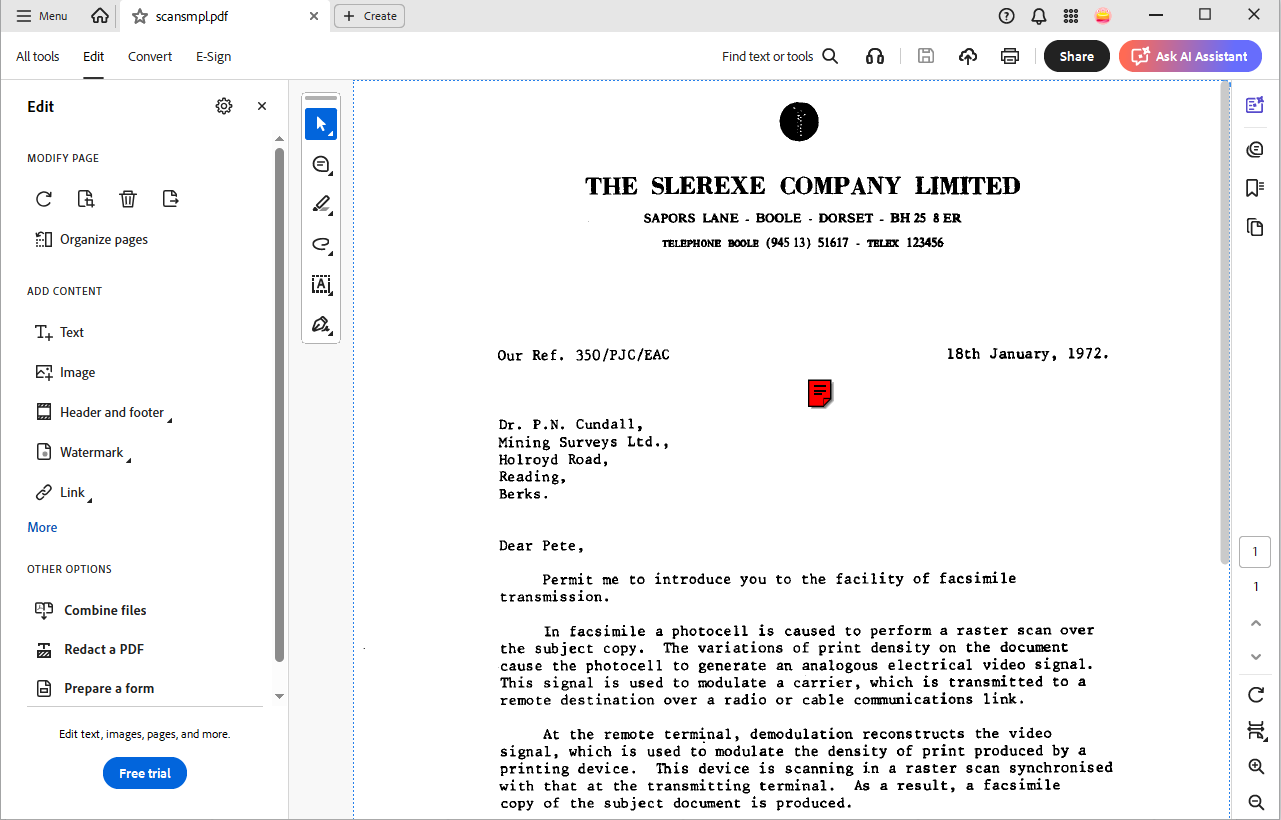 edit a scanned pdf document via adobe acrobat