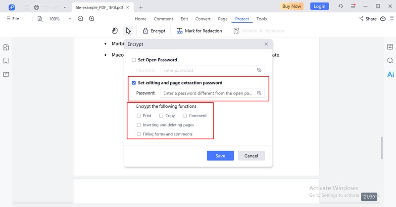 Enable the Permission Password