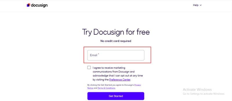 enter email address to try docusign for free