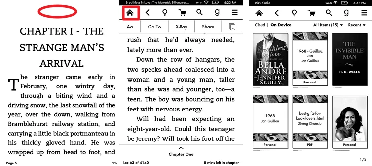 exit out of a book on kindle paperwhite