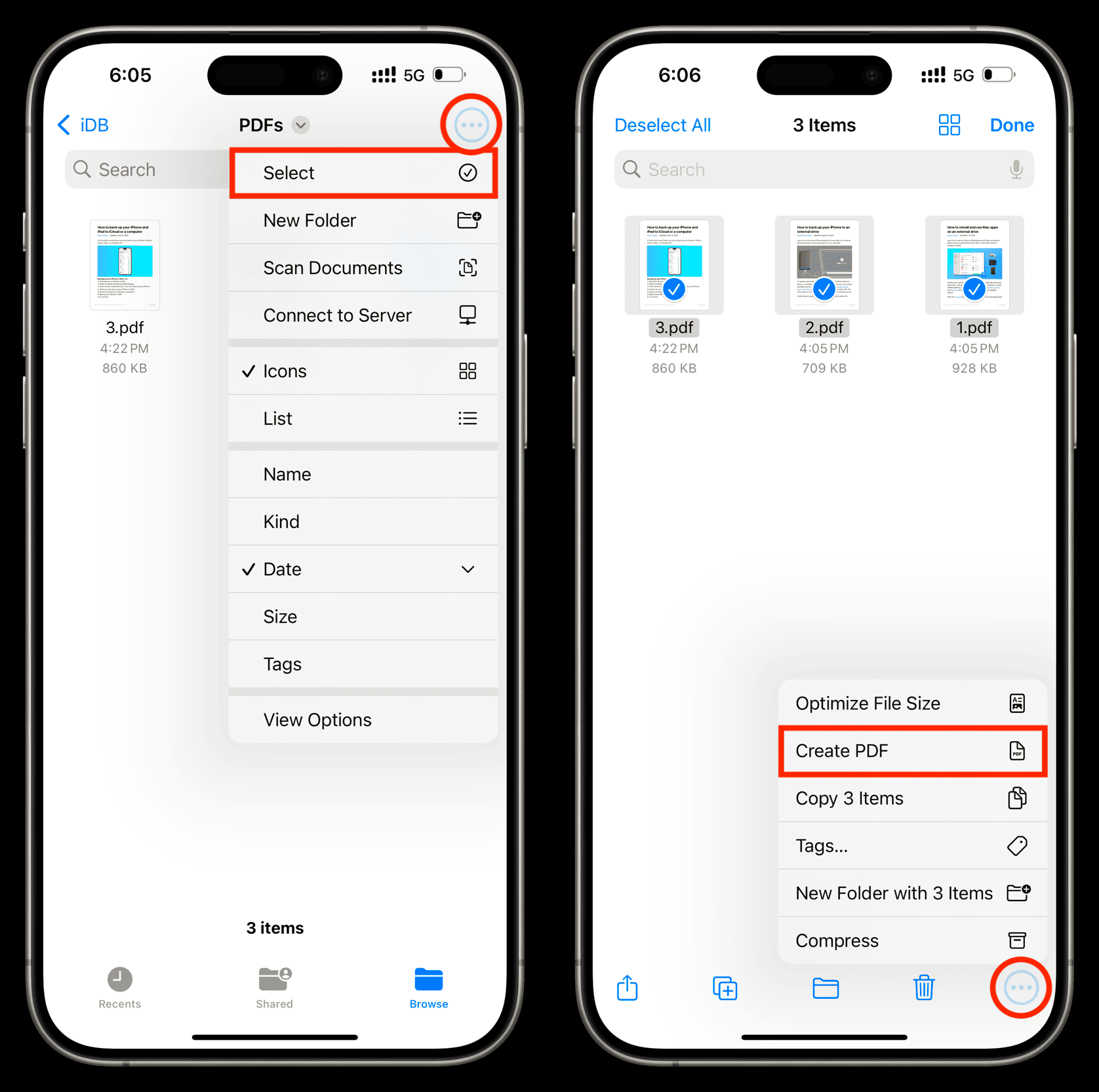 combine files into one pdf on ios ipados
