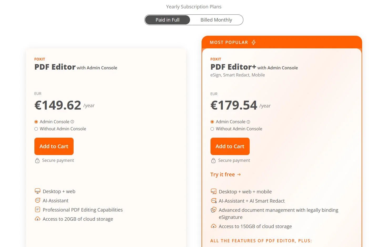 annual prepaid plan for foxit pdf editor