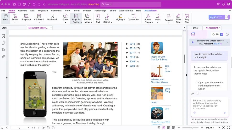 ai assitant tool in foxit pdf editor