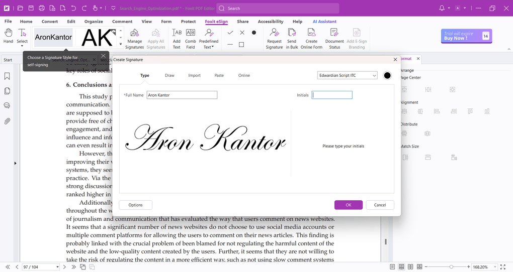 e-signature module of foxit pdf editor