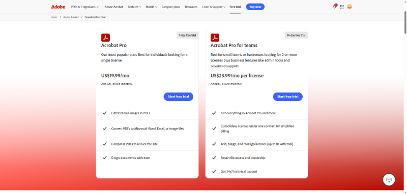 get adobe acrobat free trial
