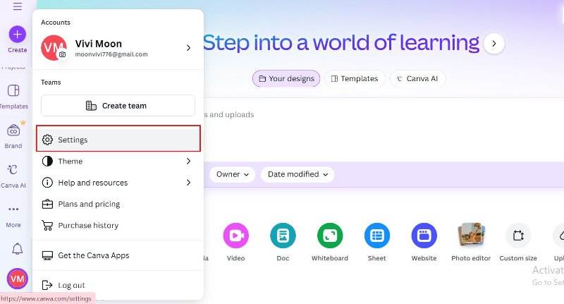 go to account settings