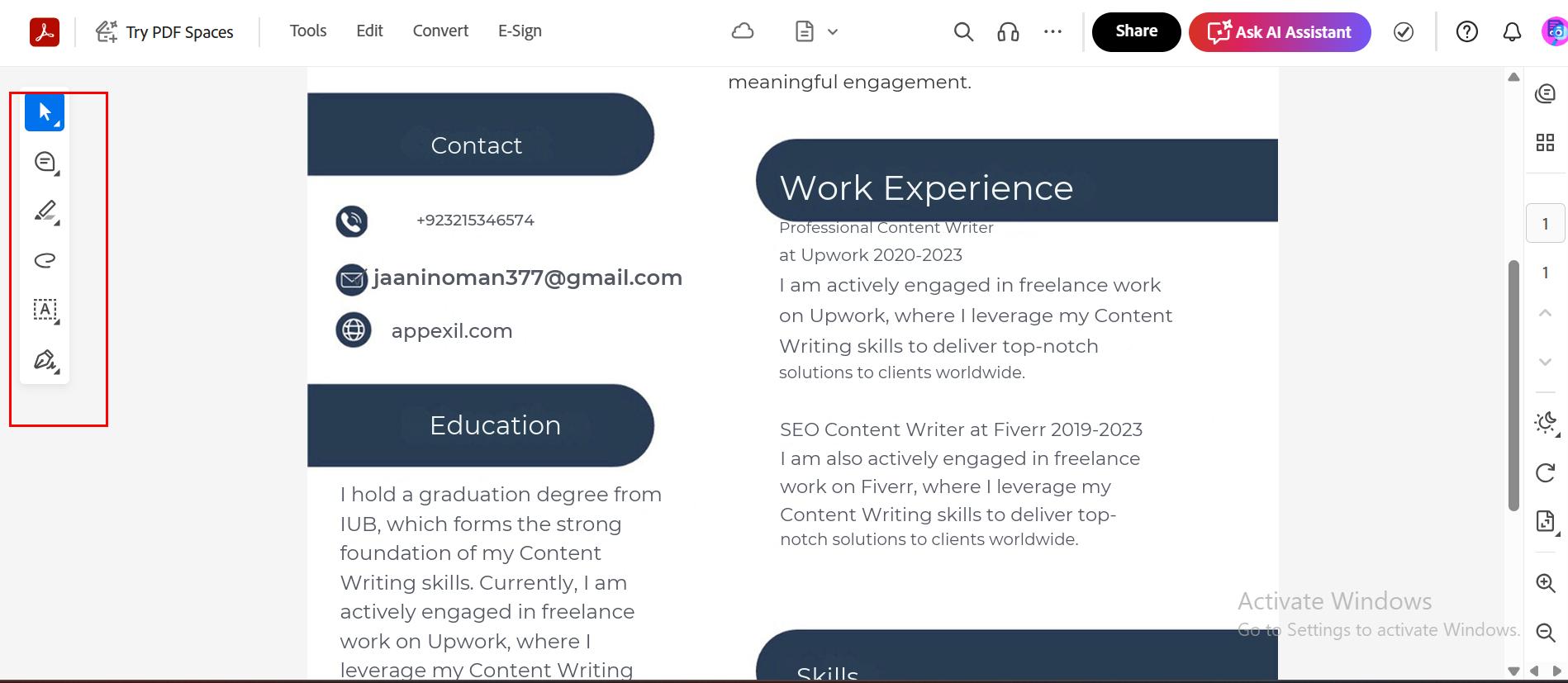 go to the edit pdf section
