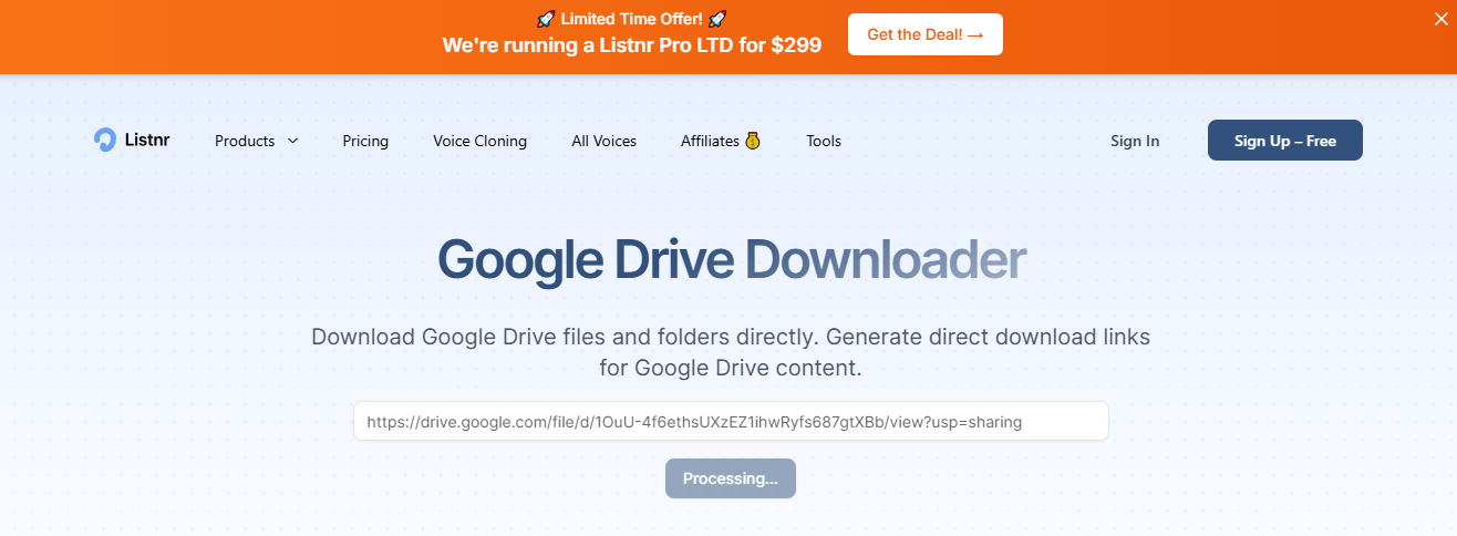 google drive direct download link for large files