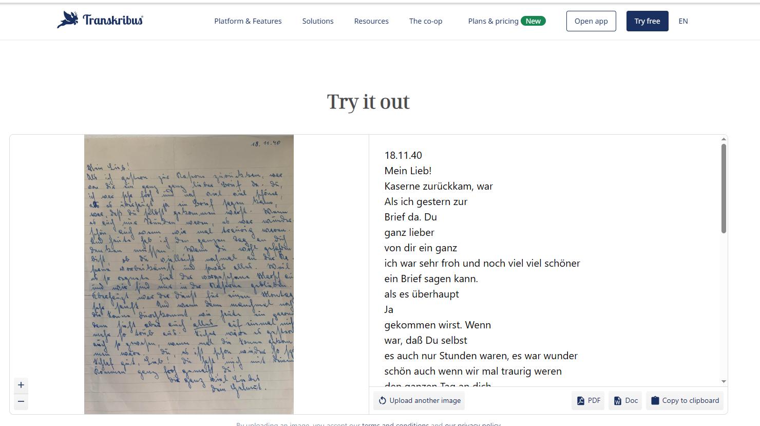 handwriting ocr results comparison using transkribus