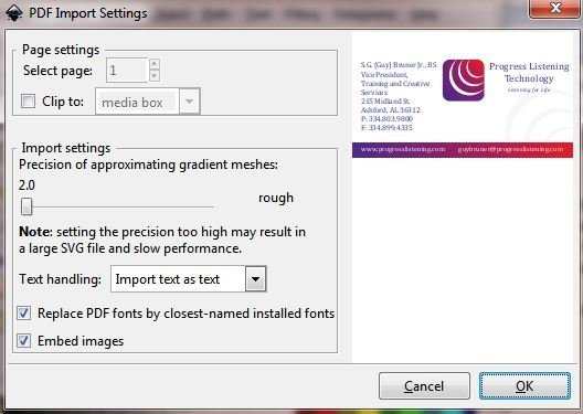 how to import a PDF into inkscape