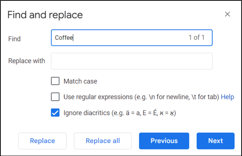 search & replace preview in google docs