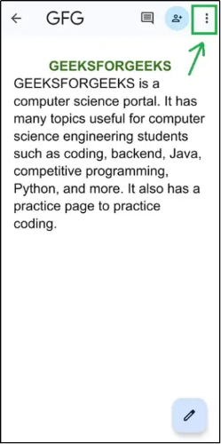 three dots in google docs in mobile