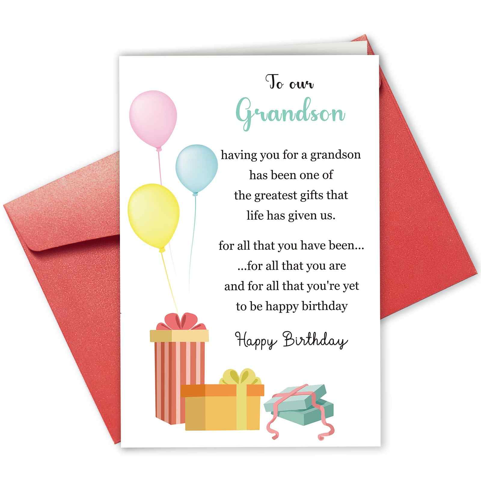 Pom Pom Grußkarte "Happy Birthday, Grandson" – Handgefertigt, Mit Buntem Umschlag