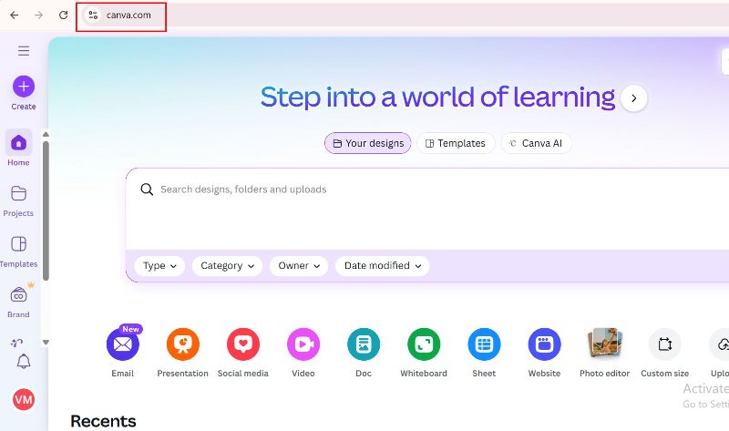 log into your canva account