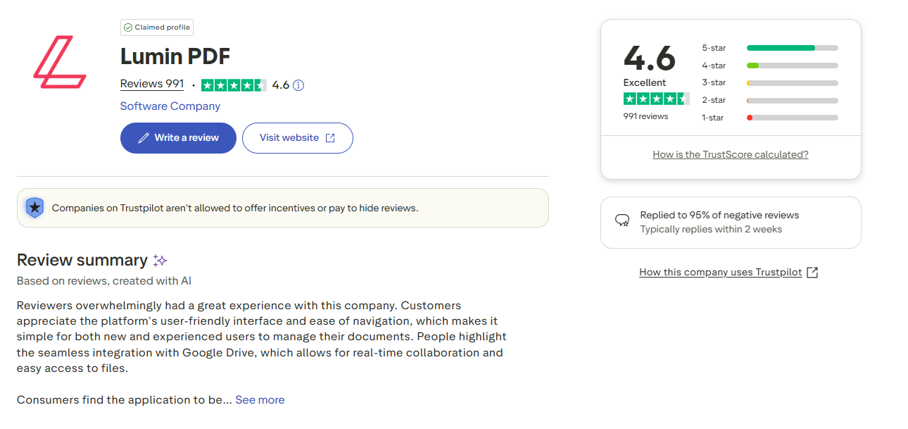 lumin pdf review from trustpilot