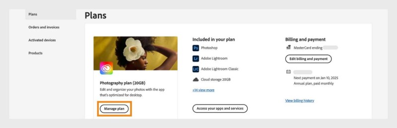 manage adobe plan