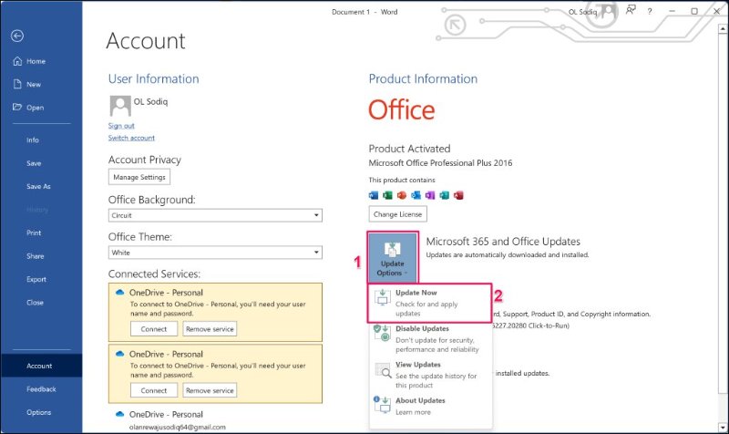 actualizar manualmente el programa Microsoft Office