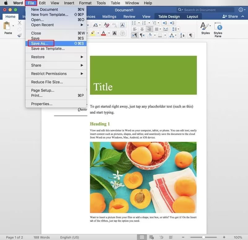 microsoft word save as