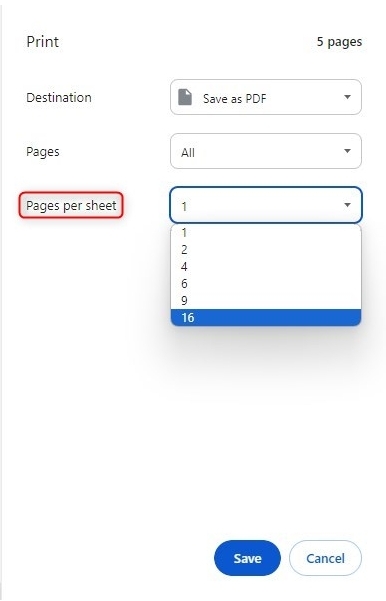 number of pages per sheet